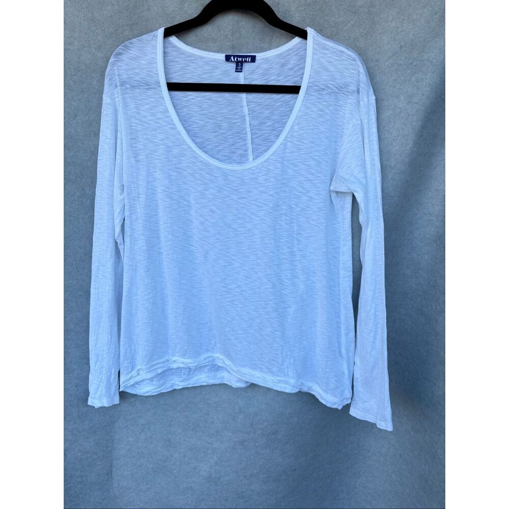 Atwell semi sheer Long Sleeve Scoop Neck size S Capsule Layering Basics White